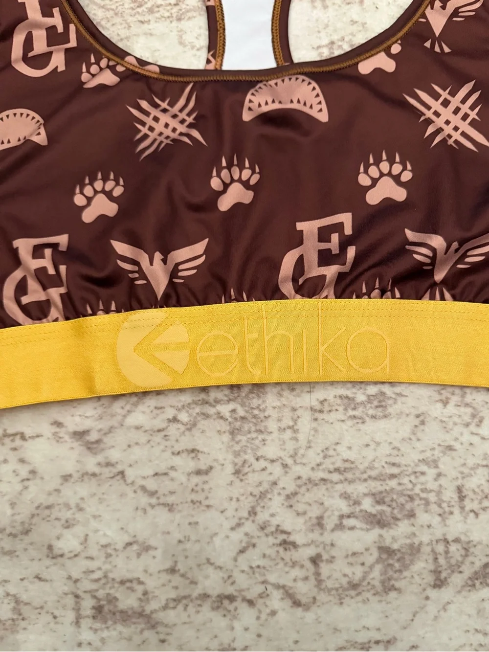 Ethika Haute Print Racerback Sports Bra XL Brown Gold